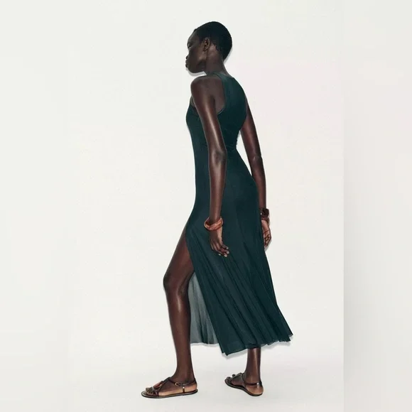 ZARA LONG TULLE GODET DRESS - Picture 4 of 7